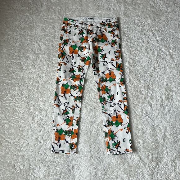 Sly jeans patterned white, green and orange low rise skinny jeans, size 1 - Picture 2 of 12
